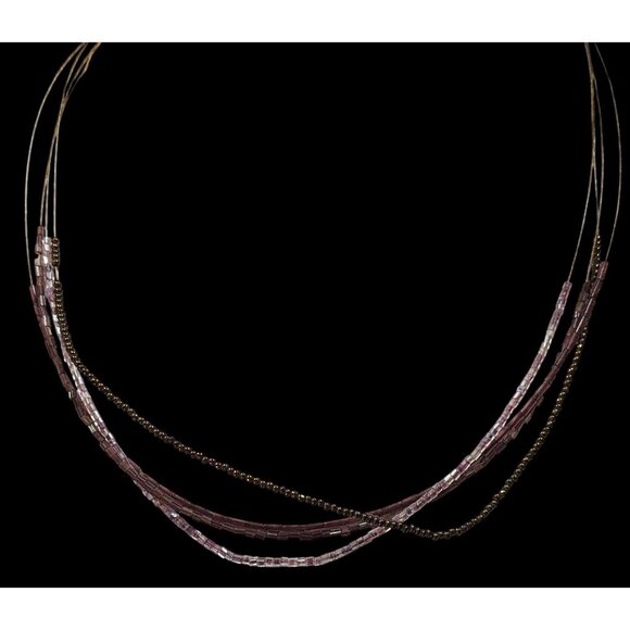 Simple Layered Brown And Purple Glass Beaded Necklace - Picture 4 of 6